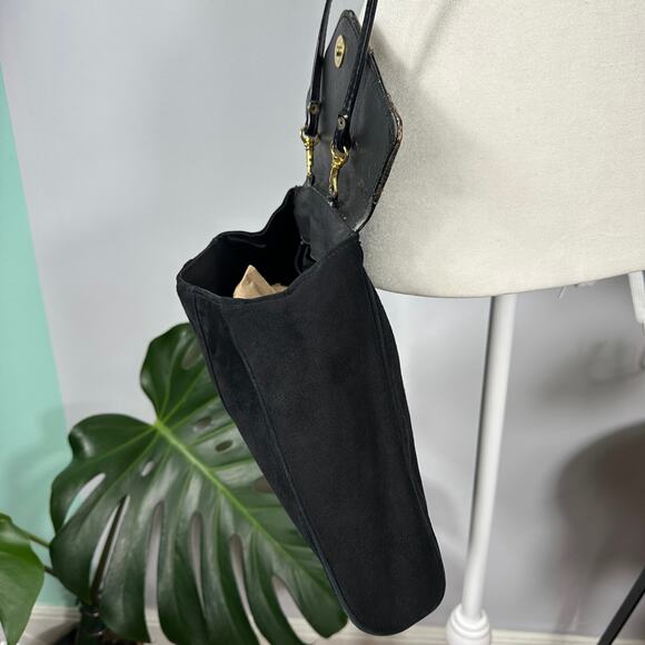 Vintage 1980s Jasmin Hong Kong Suede Snakeskin Leather Shoulder Bag Black Gold - Picture 8 of 16